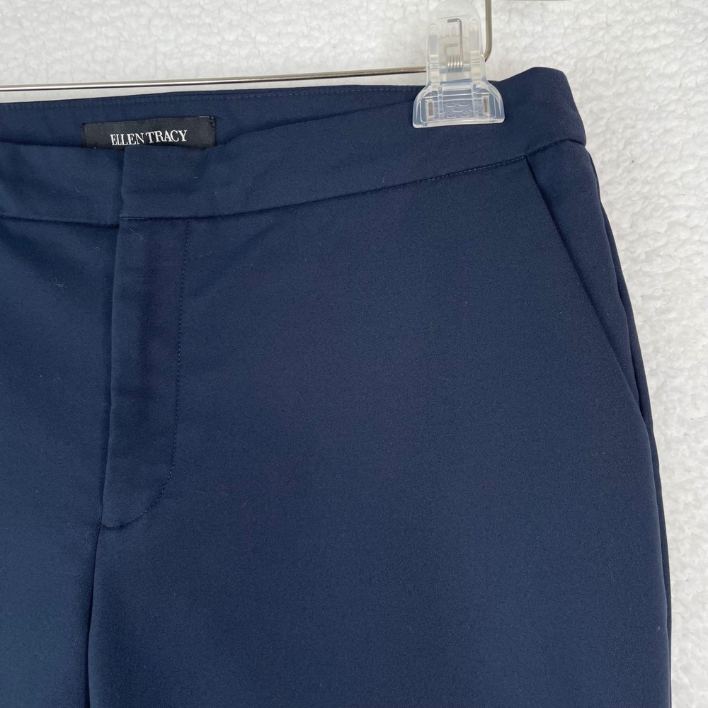 Ellen Tracy Navy Blue Tailored Ankle Pants Slim Fit Career Workwear Size 6 - Picture 3 of 10